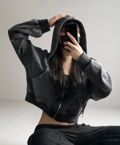 パーカー 「 ２color 」ピグメントヴィンテージショートジップパーカー ／ pigment vintage short zip hoodie レデ 2color 】ピグメントヴィンテージショートジップパーカー