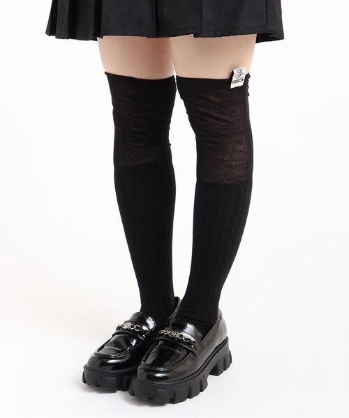 algy(アルジー)の「シアー切り替えニーハイソックス(ソックス/靴下・キッズ・ブラック/オフホワイト・21/24)」の2枚目の写真