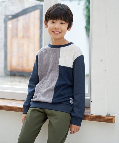 ikka(イッカ)の「ニットソーブロックストレーナー(120~160cm)(スウェット・キッズ・その他/ネイビー・130/140/150/160/120)」の1枚目の写真