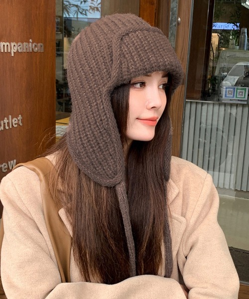 MEMECLE（メメクル）の「【 MEMECLE / メメクル 】耳あて ニット バラクラバ（ニットキャップ/ビーニー・レディース・ピンク/アイボリー/ブラック/ブラウン・FREE）」の3枚目の写真