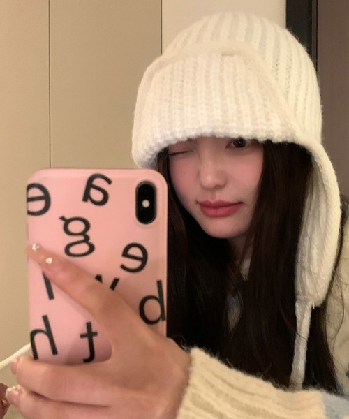 MEMECLE（メメクル）の「【 MEMECLE / メメクル 】耳あて ニット バラクラバ（ニットキャップ/ビーニー・レディース・ピンク/アイボリー/ブラック/ブラウン・FREE）」の1枚目の写真