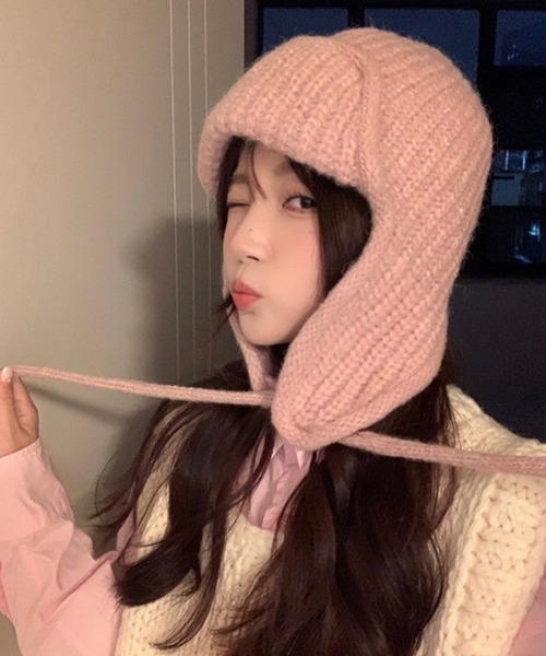 MEMECLE（メメクル）の「【 MEMECLE / メメクル 】耳あて ニット バラクラバ（ニットキャップ/ビーニー・レディース・ピンク/アイボリー/ブラック/ブラウン・FREE）」の7枚目の写真