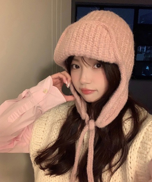 MEMECLE（メメクル）の「【 MEMECLE / メメクル 】耳あて ニット バラクラバ（ニットキャップ/ビーニー・レディース・ピンク/アイボリー/ブラック/ブラウン・FREE）」の6枚目の写真