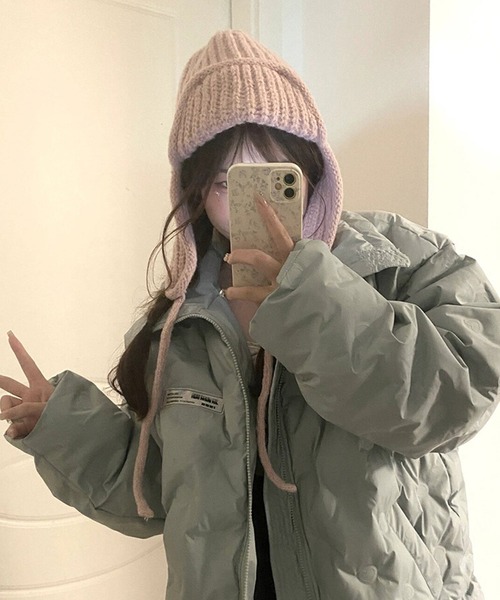 MEMECLE（メメクル）の「【 MEMECLE / メメクル 】耳あて ニット バラクラバ（ニットキャップ/ビーニー・レディース・ピンク/アイボリー/ブラック/ブラウン・FREE）」の9枚目の写真