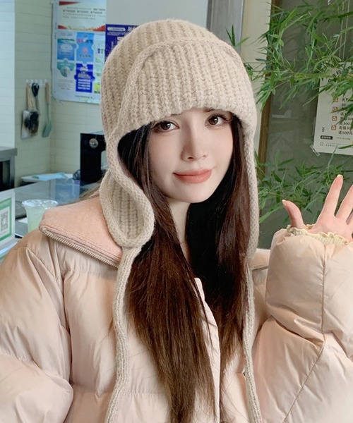 MEMECLE（メメクル）の「【 MEMECLE / メメクル 】耳あて ニット バラクラバ（ニットキャップ/ビーニー・レディース・ピンク/アイボリー/ブラック/ブラウン・FREE）」の5枚目の写真