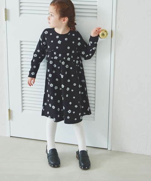 ワッフル ボリュームフリル 長袖ワンピース（ワンピース