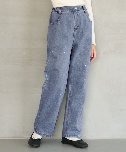 coca(coca)(コカ)の「キッズ ラインストーン付きデニムパンツ(デニムパンツ・キッズ・ブラック/ブルー・150/120/140/130)」の2枚目の写真