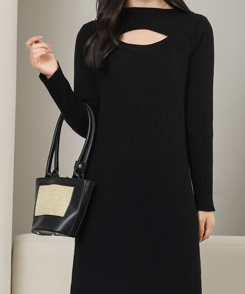 Lace Ladies（レースレディース）の「ソリッドカラー レイヤード風 リブ ニット ワンピース（ワンピース・レディース・ブラック/ホワイト/ベージュ・FREE）」の5枚目の写真