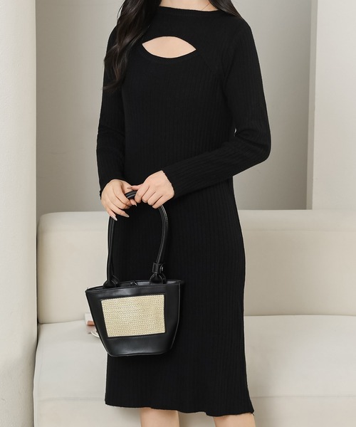Lace Ladies（レースレディース）の「ソリッドカラー レイヤード風 リブ ニット ワンピース（ワンピース・レディース・ブラック/ホワイト/ベージュ・FREE）」の7枚目の写真