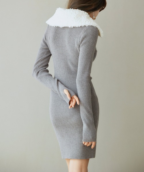 セール】ファー襟付き2wayニットワンピース（ワンピース）｜SAISON DE