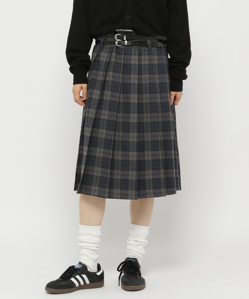 3.3 Field Trip （3.3フィールドトリップ）の「3.3 Field Trip／ベルトツキチェックスカート（スカート・レディース・グレー/ブラウン・FREE）」の2枚目の写真