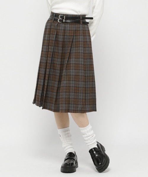 3.3 Field Trip （3.3フィールドトリップ）の「3.3 Field Trip／ベルトツキチェックスカート（スカート・レディース・グレー/ブラウン・FREE）」の22枚目の写真