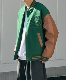 メンズのスタジャン（グリーン・カーキ/緑色系・合成皮革/人工皮革