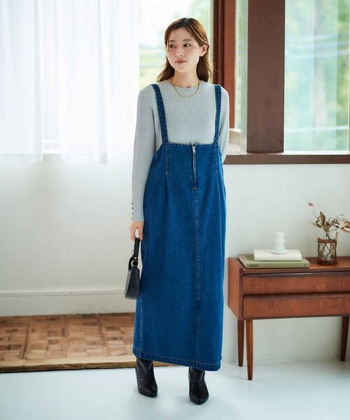 le.coeur blanc（ルクールブラン）の「デニムサロペットスカート（デニムスカート・レディース・ネイビー/ブルー・38）」の12枚目の写真