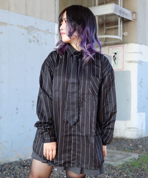 Bling Leads(ブリングリーズ)の「Z)【BLINGLEADS】ABM21885 ネクタイ付きシャツ2(シャツ/ブラウス・メンズ・ブラック系その他/ホワイト系その他2/ホワイト系その他/ホワイト系その他3・FREE)」の4枚目の写真