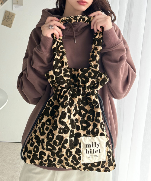 mily bilet（ミウィビレット）の「【mily bilet】愛らしさNo.1！ポップコーン素材トート＆ショルダー2way巾着バッグ（トートバッグ・レディース・レオパード・ONE SIZE）」の6枚目の写真