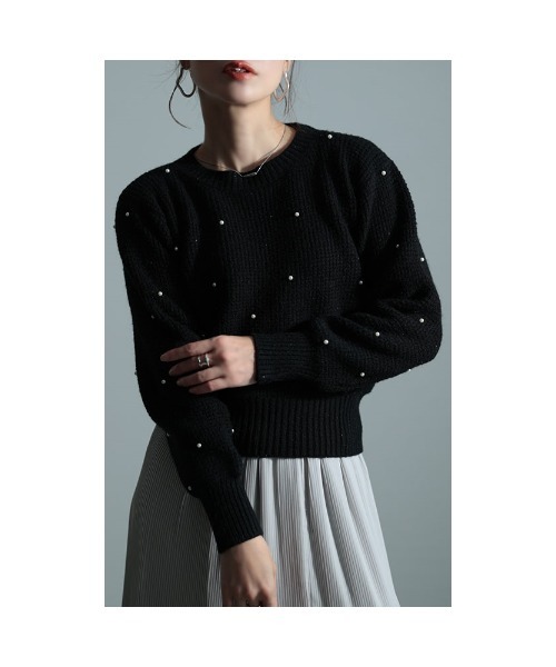 Sawa a la mode(サワアラモード)の「パール付きワッフルニット(ニット/セーター・レディース・マスタード/ブラック・FREE)」の13枚目の写真