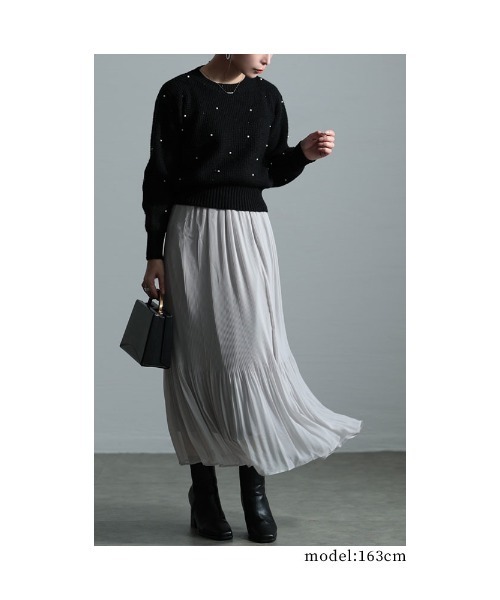 Sawa a la mode(サワアラモード)の「パール付きワッフルニット(ニット/セーター・レディース・マスタード/ブラック・FREE)」の14枚目の写真