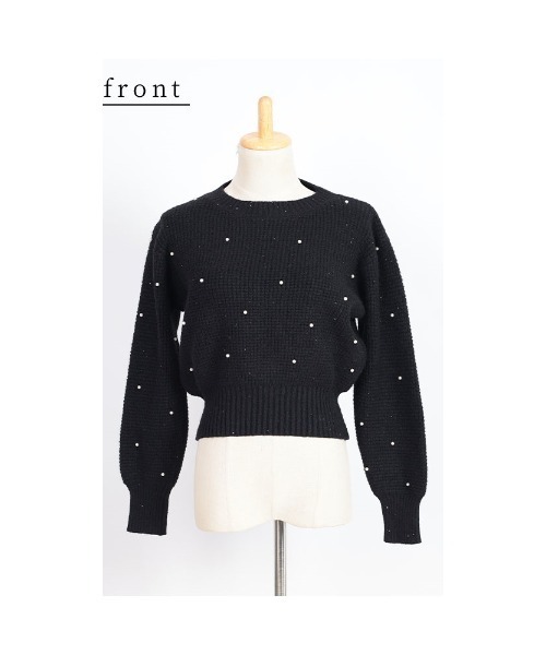 Sawa a la mode(サワアラモード)の「パール付きワッフルニット(ニット/セーター・レディース・マスタード/ブラック・FREE)」の3枚目の写真