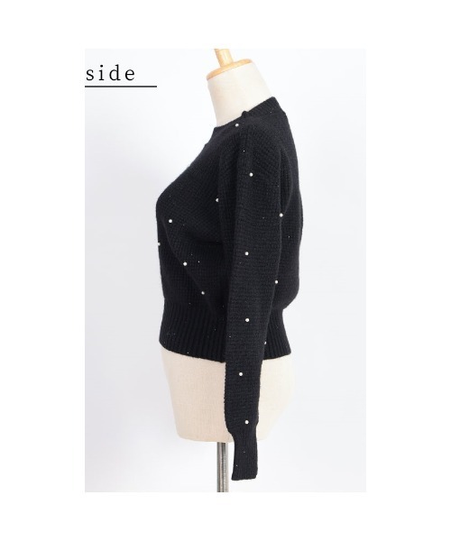 Sawa a la mode(サワアラモード)の「パール付きワッフルニット(ニット/セーター・レディース・マスタード/ブラック・FREE)」の4枚目の写真
