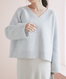 スパンコールVネッククロップドニット