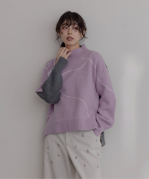 Eimee Law（エイミーロウ）の「ラインデザイン配色ニット（ニット/セーター・レディース・ブラック/アイボリー/ピンク/オフホワイト/チャコールグレー・FREE）」の5枚目の写真