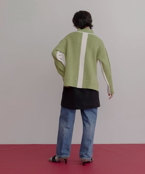 Eimee Law（エイミーロウ）の「ラインデザイン配色ニット（ニット/セーター・レディース・ブラック/アイボリー/ピンク/オフホワイト/チャコールグレー・FREE）」の7枚目の写真