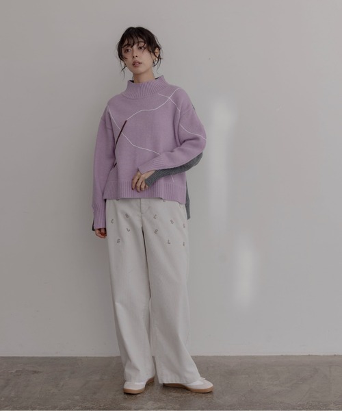 Eimee Law（エイミーロウ）の「ラインデザイン配色ニット（ニット/セーター・レディース・ブラック/アイボリー/ピンク/オフホワイト/チャコールグレー・FREE）」の11枚目の写真