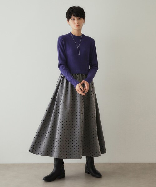【セール】ニット×ドット柄 ドッキングニットワンピース（ワンピース）｜OPAQUE.CLIP（オペークドットクリップ）