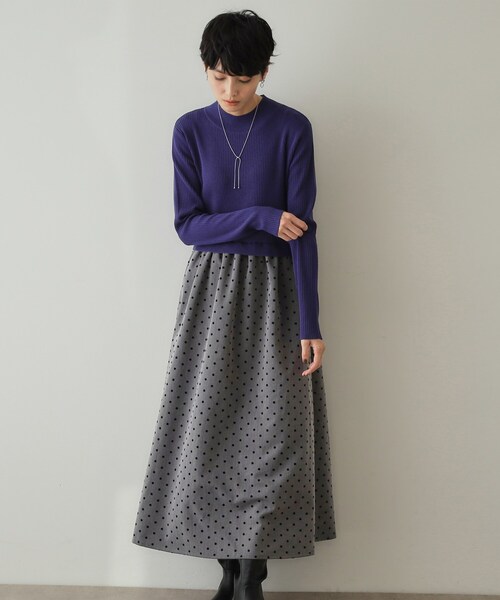 【セール】ニット×ドット柄 ドッキングニットワンピース（ワンピース）｜OPAQUE.CLIP（オペークドットクリップ）