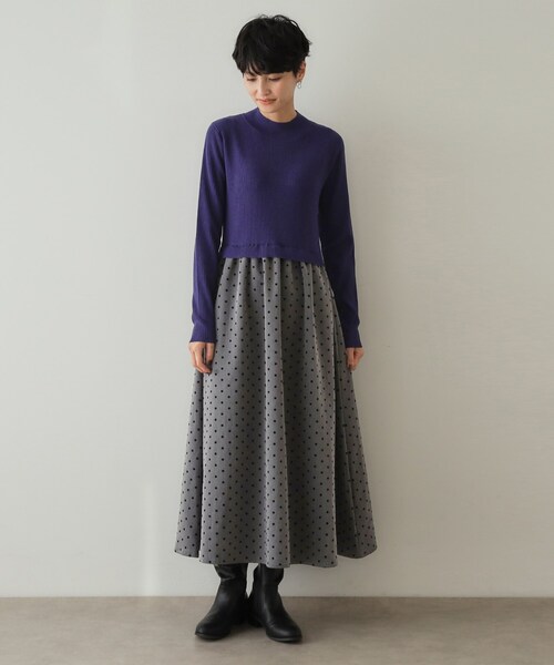 【セール】ニット×ドット柄 ドッキングニットワンピース（ワンピース）｜OPAQUE.CLIP（オペークドットクリップ）