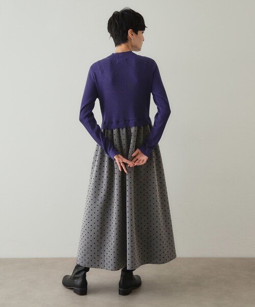 【セール】ニット×ドット柄 ドッキングニットワンピース（ワンピース）｜OPAQUE.CLIP（オペークドットクリップ）