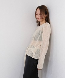 ウエストリボンシアーニット/waist ribbon sheer knit 長袖 クルーネック リブ シンプル きれいめ ベーシック 大人カジュアル レディライク オフィス アイボリー ベージュ ブラウン