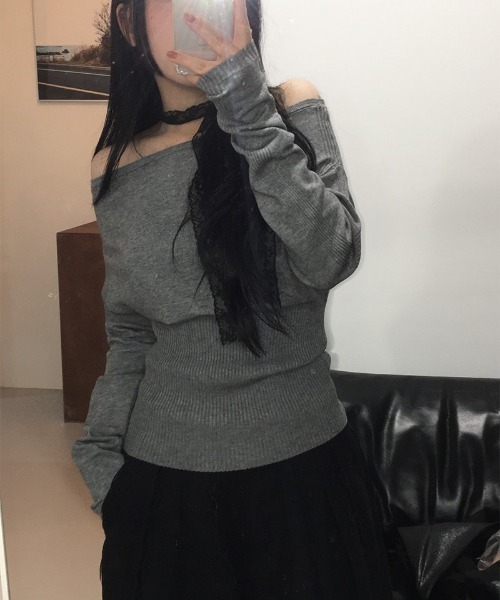 レーススカーフ付きオフショルダーニット（ニット/セーター）｜anyonemore（エニワンモア）