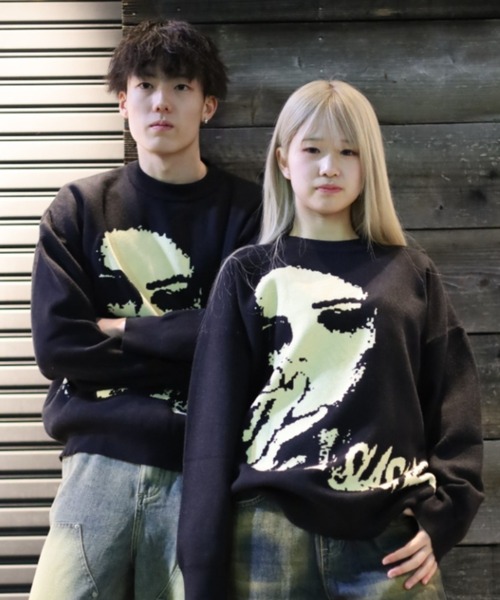 ATMARK(アットマーク)の「《3サイズ展開 / UNISEX 》ジャガードニット フェイス柄ニット クールネックニット(ニット/セーター・メンズ・ブラック・M/L/FREE)」の19枚目の写真