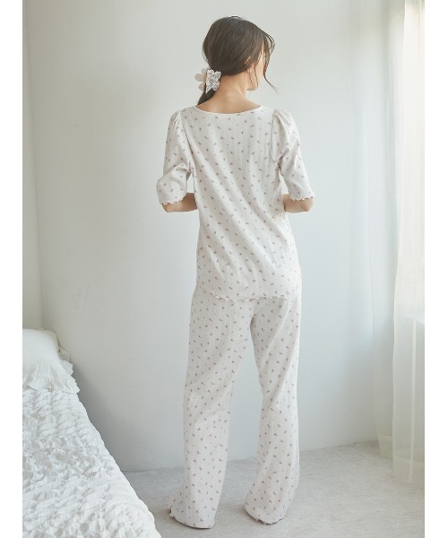 ジェラートピケ　さくら柄針抜きTシャツ×ロングパンツ セール】【SPRING】さくら柄針抜きロングパンツ（ルームウェア