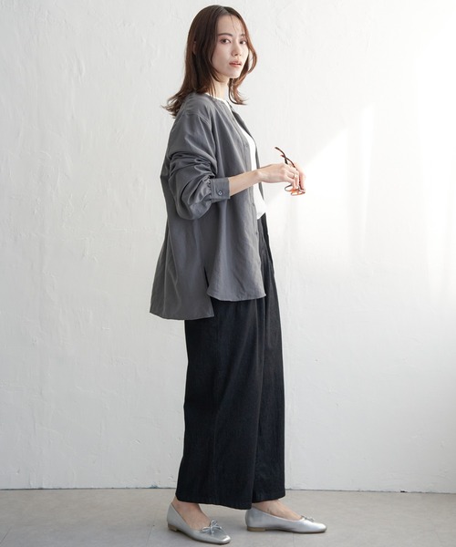 ブラック ワイドパンツ フロントタック イッカ ikka フロントタックワイドパンツ （ブラック