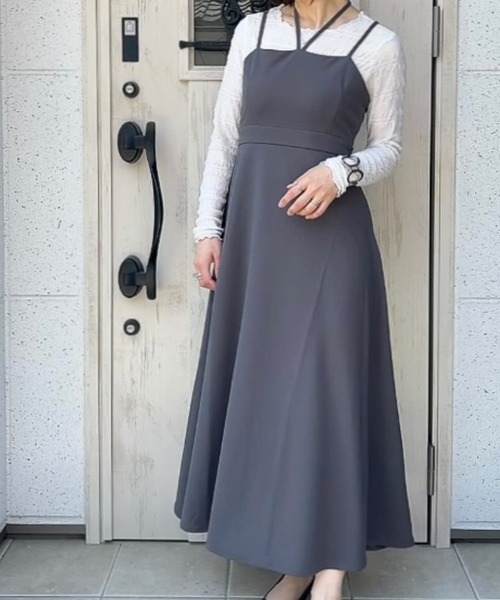 RANAN（ラナン）の「【選べる】デザインキャミワンピース(フレア／Iライン)（ワンピース・レディース・ブラウン系2/ブラウン系1/グレー系2/ホワイト系2/ホワイト系1/ブラック系2/ブラック系1/グレー系1・LL/L/M/S）」の5枚目の写真