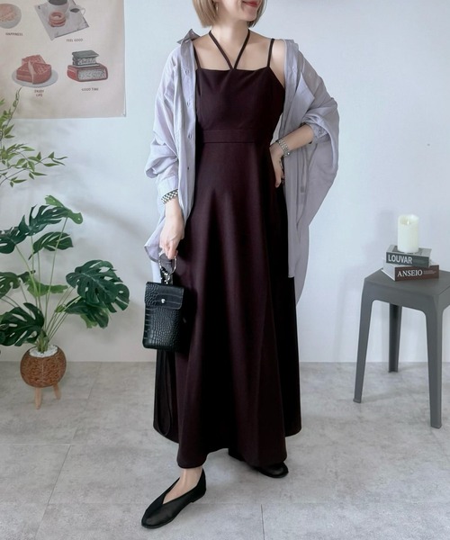 RANAN（ラナン）の「【選べる】デザインキャミワンピース(フレア／Iライン)（ワンピース・レディース・ブラウン系2/ブラウン系1/グレー系2/ホワイト系2/ホワイト系1/ブラック系2/ブラック系1/グレー系1・LL/L/M/S）」の7枚目の写真