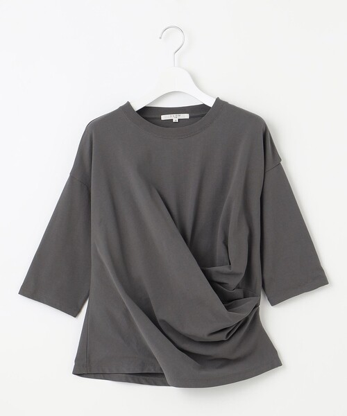23区 L（ニジュウサンクオオキイサイズ）の「【SLOW/一部店舗限定】MVSコットン カシュクール 5分丈 Tシャツ（Tシャツ/カットソー・レディース・グレー系/ホワイト系/サックスブルー系・46/44/48）」の7枚目の写真