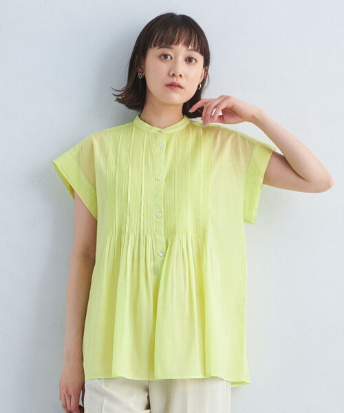 【新品未使用品】ピンタックブラウス グリーンレーベルリラクシング セール】［size SHORTあり］ボイル ピンタック ブラウス（シャツ
