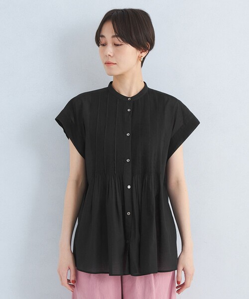 【新品未使用品】ピンタックブラウス グリーンレーベルリラクシング セール】［size SHORTあり］ボイル ピンタック ブラウス（シャツ