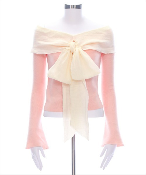 clear（クリア）の「オフショルニットリボントップス[スタイルアップ 大人フェミニン]≪再入荷≫（ニット/セーター・レディース・ブラック/グレー/ピンク/ミント・F）」の13枚目の写真