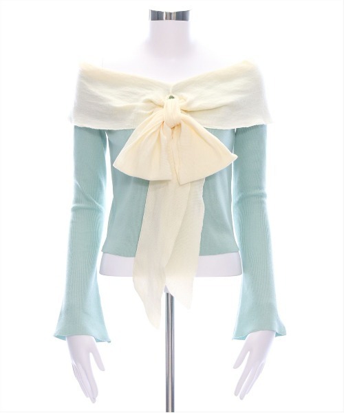 clear（クリア）の「オフショルニットリボントップス[スタイルアップ 大人フェミニン]≪再入荷≫（ニット/セーター・レディース・ブラック/グレー/ピンク/ミント・F）」の12枚目の写真