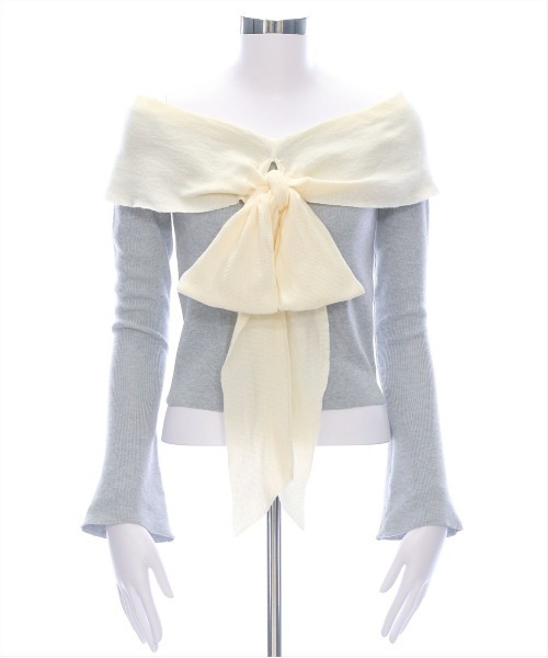 clear（クリア）の「オフショルニットリボントップス[スタイルアップ 大人フェミニン]≪再入荷≫（ニット/セーター・レディース・ブラック/グレー/ピンク/ミント・F）」の11枚目の写真