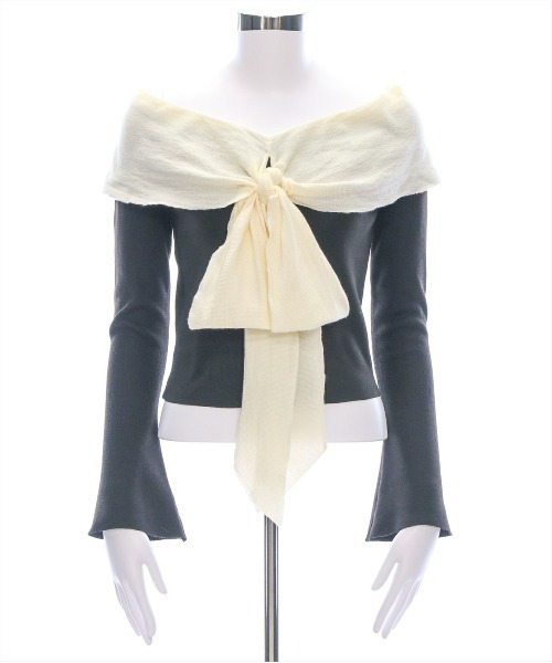 clear（クリア）の「オフショルニットリボントップス[スタイルアップ 大人フェミニン]≪再入荷≫（ニット/セーター・レディース・ブラック/グレー/ピンク/ミント・F）」の10枚目の写真