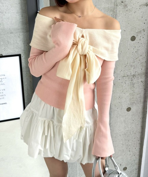 clear（クリア）の「オフショルニットリボントップス[スタイルアップ 大人フェミニン]≪再入荷≫（ニット/セーター・レディース・ブラック/グレー/ピンク/ミント・F）」の22枚目の写真