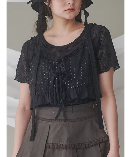 merry jenny(メリージェニー)の「twinkle flower bustier(シャツ/ブラウス・レディース・アイボリー/ブラック・FREE)」の2枚目の写真