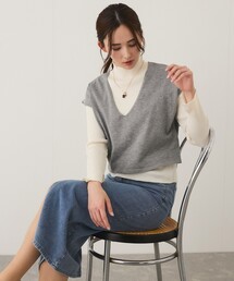 天竺ベスト×リブアンサンブルニット