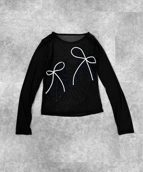 jiasecond.(ジアセカンド)の「【jiasecond.】リボン刺繍シアープルオーバー / トップス カットソー シースルーメッシュ クルーネック 長袖 レイヤード ブラック チャコール アイボリー ZOZOTOWN限定(Tシャツ/カットソー・レディース・ブラック/アイボリー/チャコールグレー・FREE)」の15枚目の写真